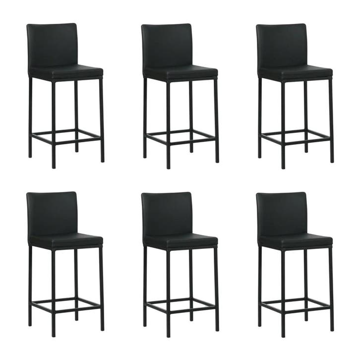Set van 6 Leren barkruk Break laag - Toledo Nero (zwart) -, Huis en Inrichting, Barkrukken, Nieuw, 1 kruk, Leer, 90 cm of meer