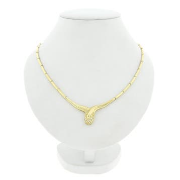 Gouden staafjes schakelcollier met vaste hanger en zirconia, Ophalen of Verzenden