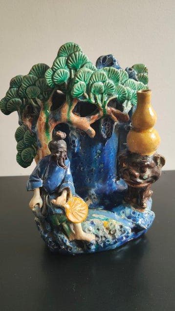 Dinastia QING - Penseelpot - Aardewerk, Emaille