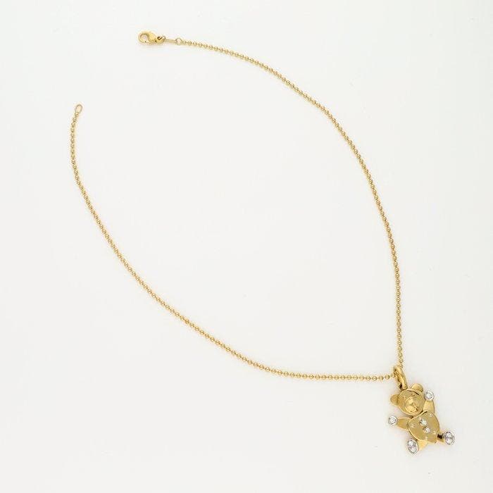 Collier avec pendentif - 18 carats Or jaune Diamant, Handtassen en Accessoires, Antieke sieraden