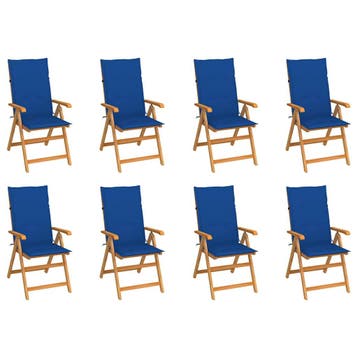 vidaXL Verstelbare klapstoelen met kussens, 8 stuks, massief, Verzenden