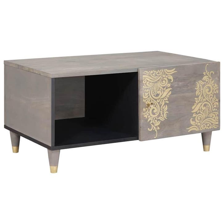 vidaXL Salontafel Grijs 80 x 50 x 40 cm Massief Mango Hout, Huis en Inrichting, Tafels | Salontafels, Nieuw, Verzenden