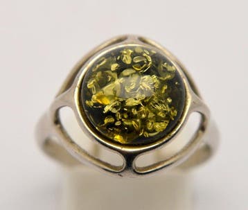 Ambre - Bague en argent 925 avec pierre unique d’ambre vert