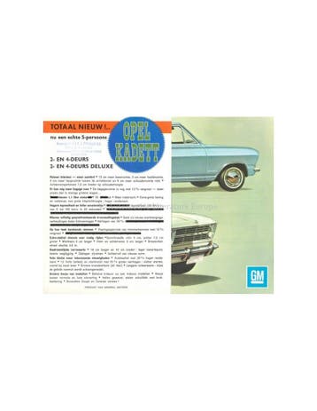 1965 OPEL KADETT B COUPÉ BROCHURE NEDERLANDS, Ophalen of Verzenden