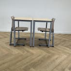 complete schoolset van 8 stoelen + 8 tafels, ahorn - grijs, Gebruikt, Hout, Eén