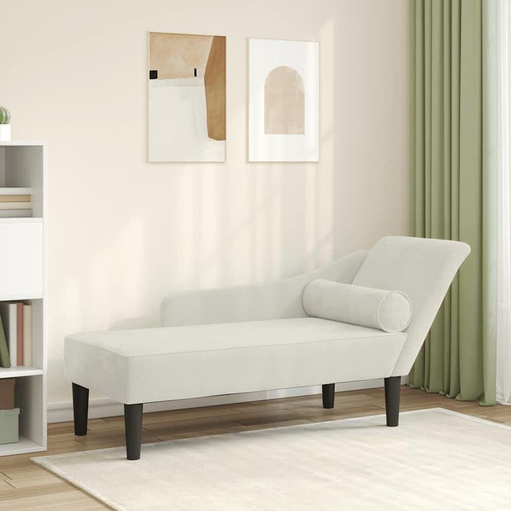 vidaXL Chaise longue met kussens fluweel crèmekleurig, Huis en Inrichting, Zetels | Zetels en Chaises Longues, Nieuw, Verzenden