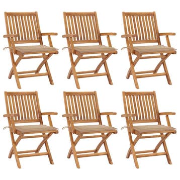 vidaXL Klapstoelen met kussens, 6 stuks, massief teakhout, Verzenden, Nieuw