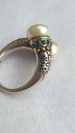 Sans prix de réserve - Bague Argent Perle - Émeraude - Bague, Nieuw