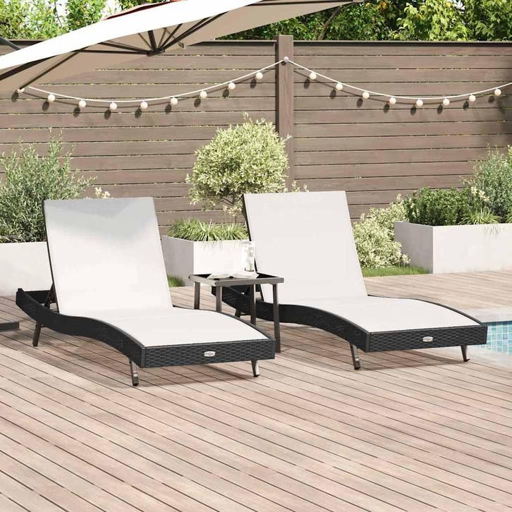 vidaXL Ligstoel 3 pcs Zwart en Wit 197 x 70 x 82 cm poly, Tuin en Terras, Ligbedden, Nieuw, Verzenden
