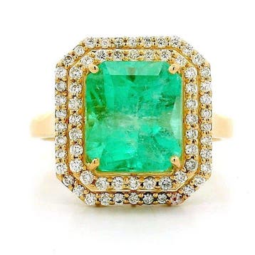 Ring - 18 karaat Geel goud - 3.93ct. tw. Smaragd - Diamant -, Nieuw