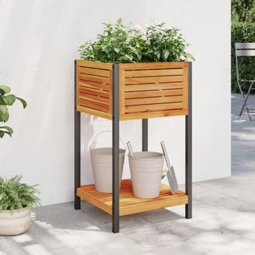 vidaXL Plantenbak met schap 45x45x80 cm massief acaciahout, Verzenden, Nieuw