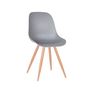 Stoel Rimini | Grijs | Kunststof | Naturel Houtlook Frame |, Verzenden
