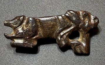 Oud-Romeins Brons Zeer zeldzame zoomorfe broche met, Antiek en Kunst
