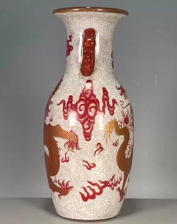 Vase - Porcelaine - Chine - Vase antique dragon rouge (Sans, Antiquités & Art