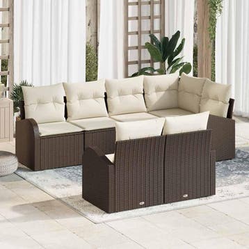 vidaXL Tuinbank Set 7 st Bruin en wit poly rattan, Verzenden