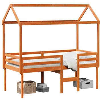 vidaXL Hoogslaper met dak massief grenenhout wasbruin 75x190, Verzenden, Nieuw