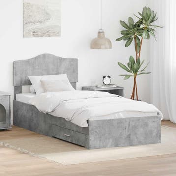 vidaXL Bedframe met lade Beton Grijs 90 x 200 cm Bewerkt, Verzenden