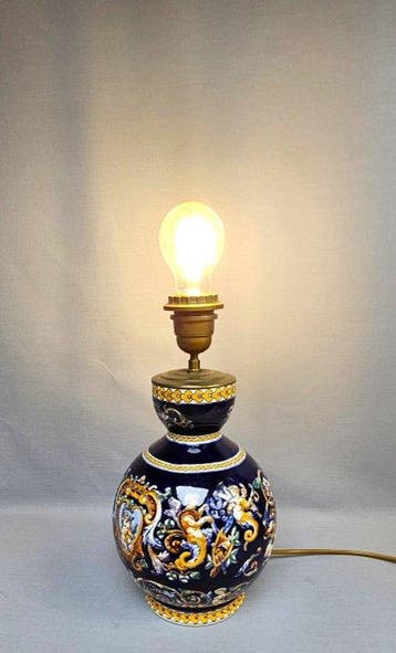 Tafellamp - Faience (aardewerk) & messing/koper - tafellamp