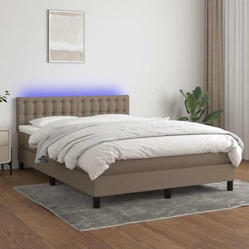vidaXL Boxspring met matras en LED stof taupe 140x200 cm, Verzenden