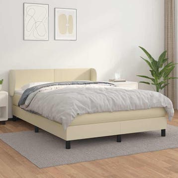 vidaXL Boxspring met matras kunstleer crèmekleurig 140x200, Huis en Inrichting, Verzenden, Nieuw