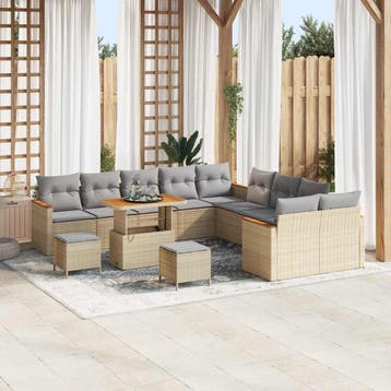 vidaXL Tuinbank Set 13 st 12-Aantal zitplaatsen Beige poly, Verzenden