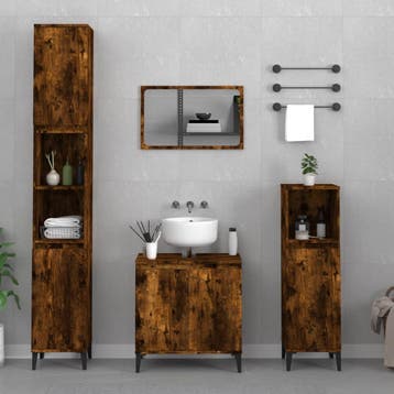 vidaXL 3-delige Badkamermeubelset bewerkt hout gerookt, Verzenden, Nieuw