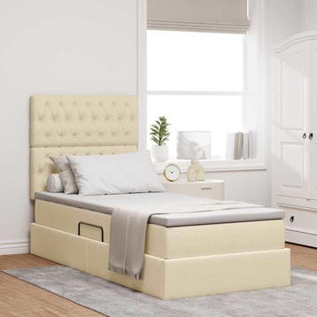 vidaXL LED opbergbed met matras Crème 90 x 190 cm Stof, Verzenden