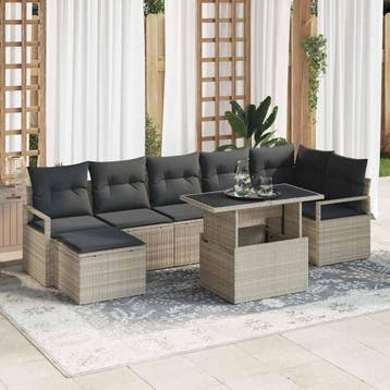 vidaXL Tuinbank Set 8 st Lichtgrijs poly rattan, Verzenden