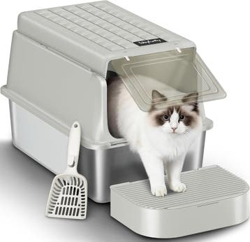 FOBYFURNY FPLB001SG1 Roestvrijstalen kattenbak met deksel, X, Verzenden, Nieuw