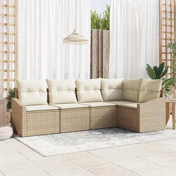 vidaXL Tuinbank Set 5 st Beige en Wit poly rattan, Verzenden