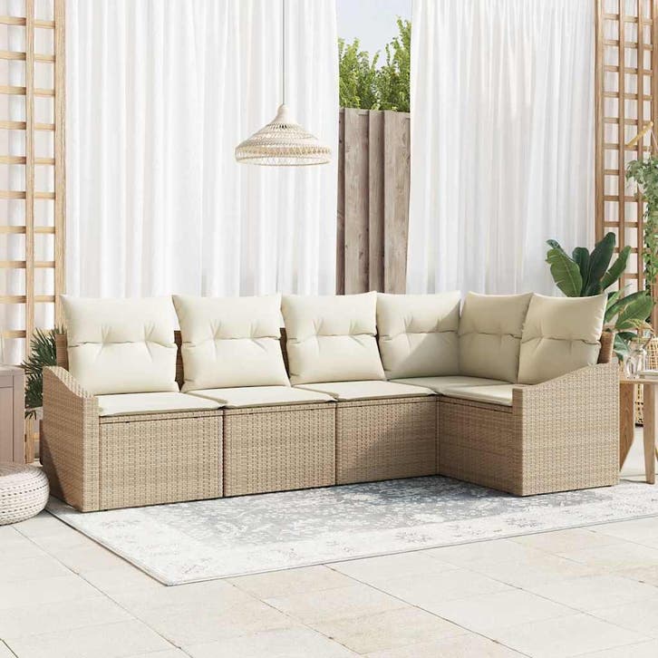 vidaXL Tuinbank Set 5 st Beige en Wit poly rattan, Jardin & Terrasse, Ensembles de jardin, Envoi