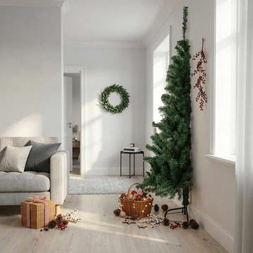 vidaXL Kunstkerstboom met standaard half 210 cm PVC groen, Verzenden
