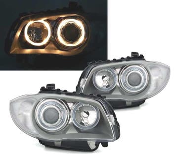 PHARES BMW E81 E87 E82 E88 YEUX ANGE FOND CHROME GRIS, Verzenden