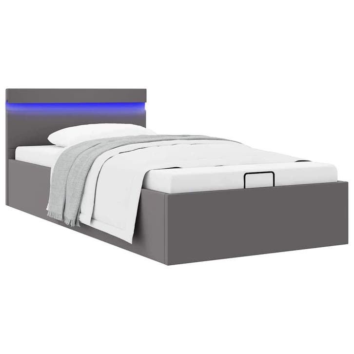 vidaXL Bedframe met opslag hydraulisch LED kunstleer grijs, Maison & Meubles, Chambre à coucher | Lits, Envoi