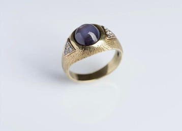 Bague - 14 carats Or jaune Saphir - Diamant