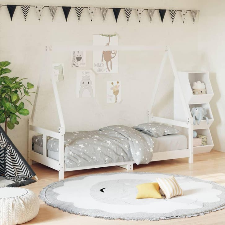 vidaXL Kinderbedframe 80x160 cm massief grenenhout wit, Kinderen en Baby's, Kinderkamer | Bedden, Nieuw, Verzenden