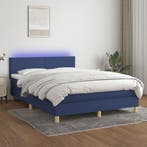 vidaXL Boxspring met matras en LED stof blauw 140x200 cm, Verzenden