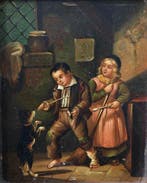 École flamande (XIX), Naar - Scène de genre avec enfants et