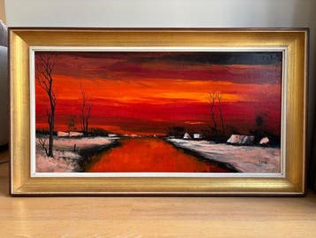 André De Man (1925-2002) - Winterzicht - cm 64x114, Antiek en Kunst