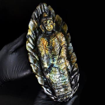 Beeld, Big Madagascar Labradorite Carved Sleeping Lord