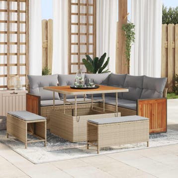 vidaXL Tuinbank Set 8 st 8-Aantal zitplaatsen Beige en, Verzenden, Nieuw