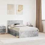 vidaXL Bedframe Betonnen Grijs 135 x 190 cm Bewerkt hout, Verzenden