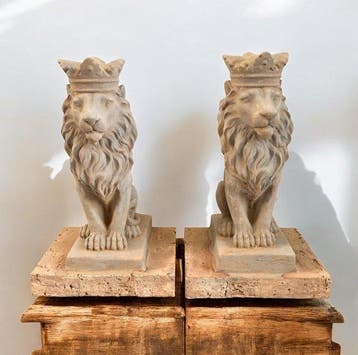 sculptuur, Leoni reali 30 cm - 30 cm - Steen, Antiek en Kunst