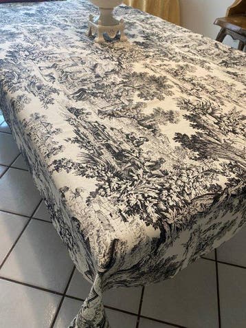 san Leucio - Grande nappe en coton toile de Jouy blanche à