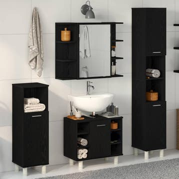 vidaXL Badkamermeubel Set 4 st Zwart Bewerkt hout, Verzenden