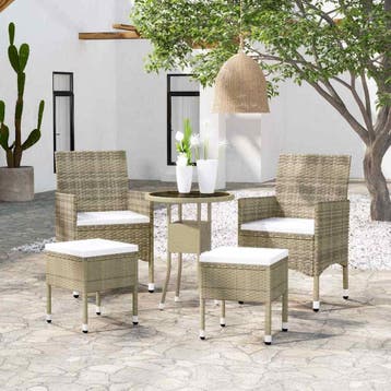 vidaXL 5-delige Loungeset poly rattan beige, Verzenden, Loungeset