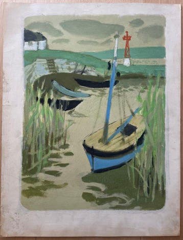 Yves Ganne (1931-2019) - Barques au port en Bretagne -