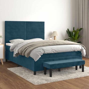 vidaXL Boxspring met matras fluweel donkerblauw 140x200 cm, Verzenden, Nieuw