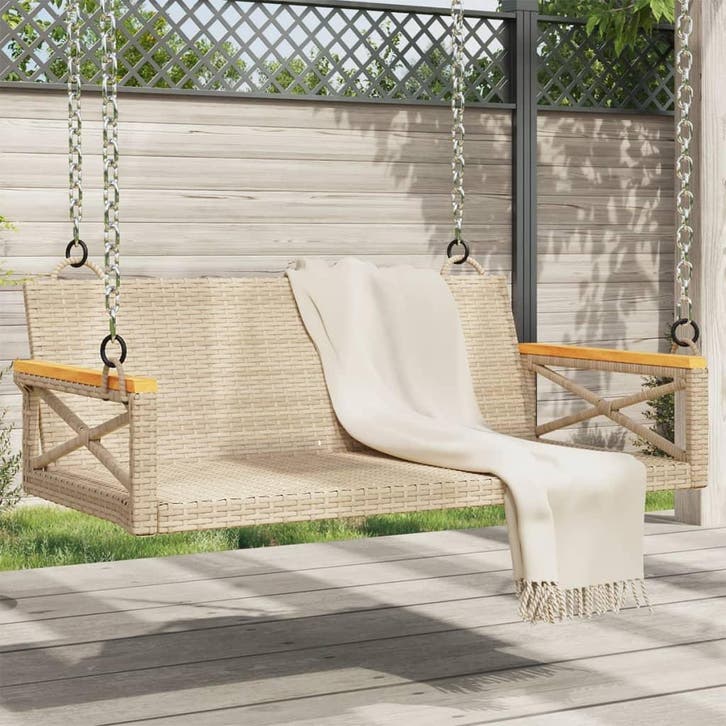 vidaXL Schommelbank 109x62x40 cm poly rattan beige, Jardin & Terrasse, Ensembles de jardin, Envoi