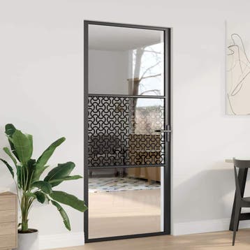 vidaXL Glazen deur 93 x 3,5 x 201,5 cm Aluminium Zwart, Doe-het-zelf en Bouw, Verzenden, Nieuw